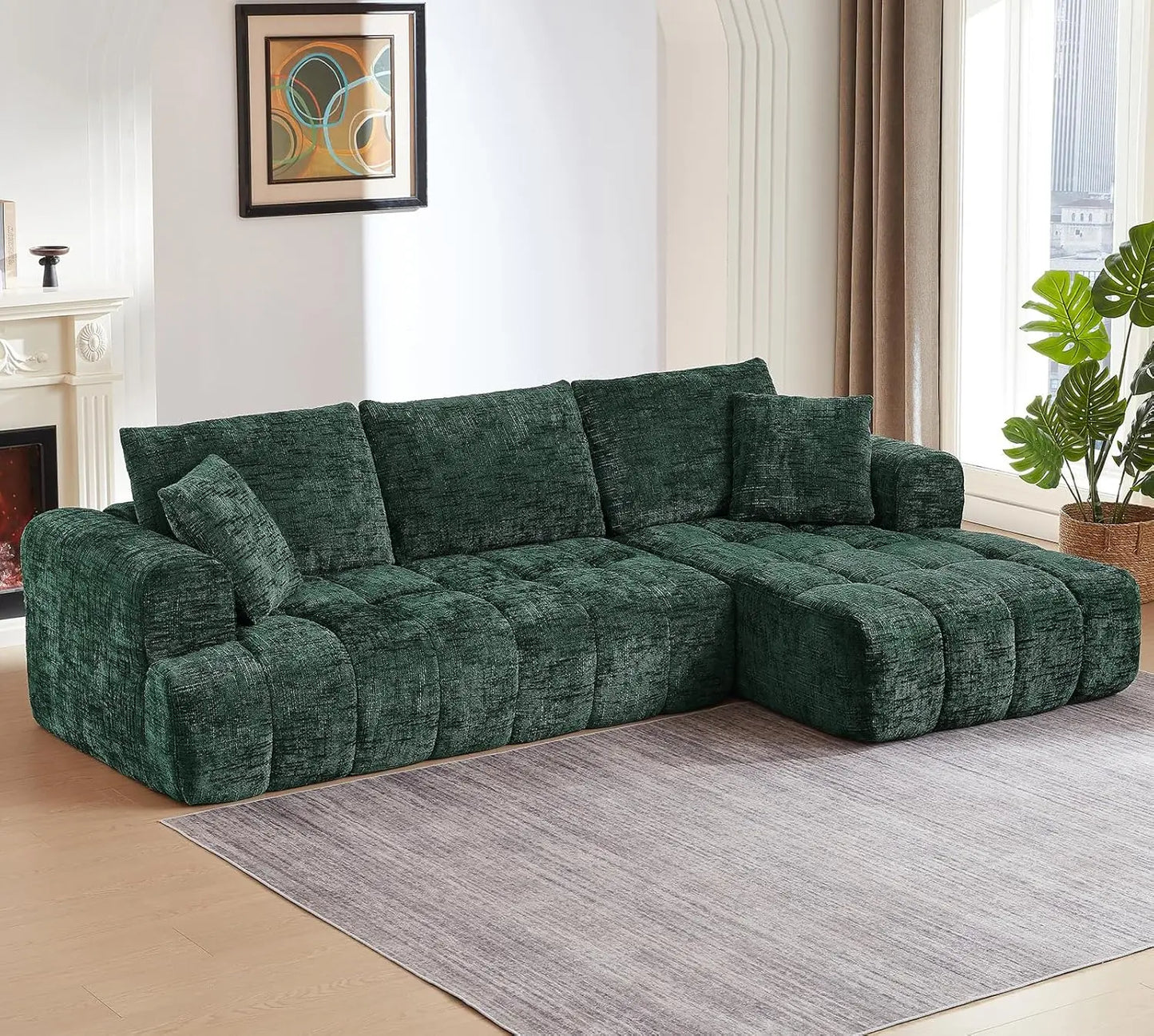 108" Boneless Cloud Modular Sectional Couch for Living Room, L Shaped Sofa with Chaise | Chenille Fabric Compressed Foam Sofa