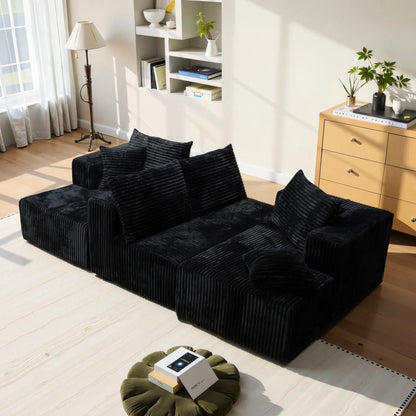 U-shaped Modular Sofa: Modern Minimalist Corduroy, No Assembly, Comfortable Living/Bedrooms (Black)