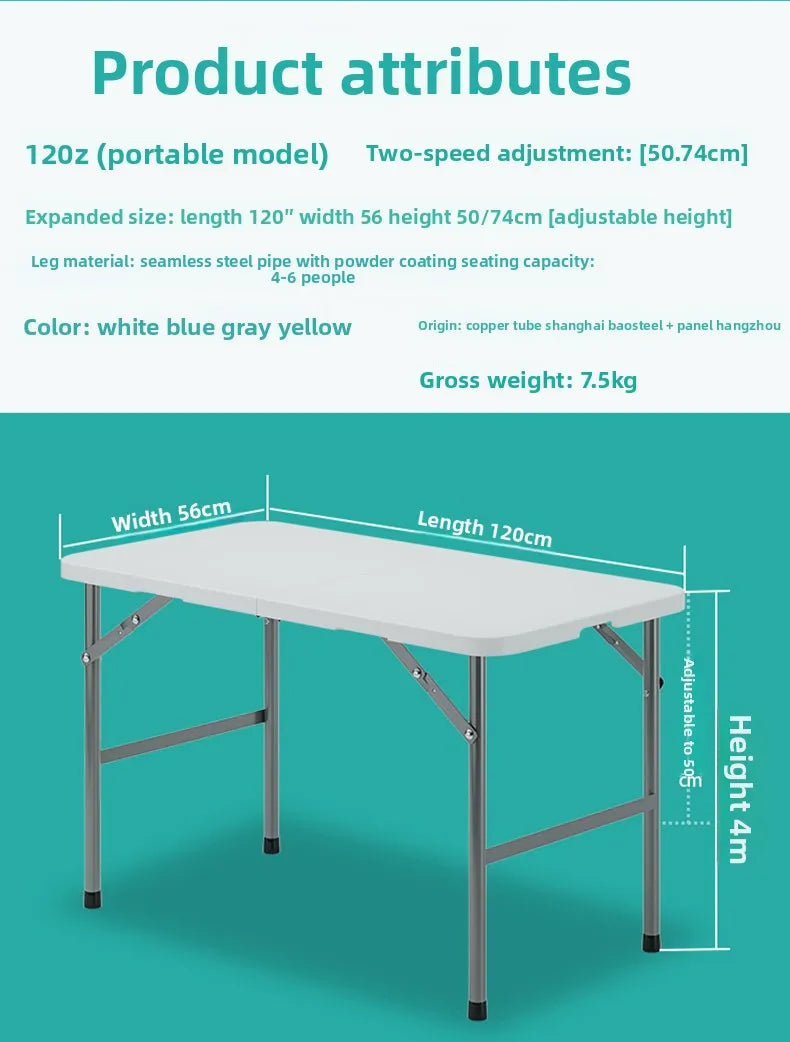 Portable Folding Dining Table Rectangular Long Lightweight Easy Assembly Outdoor Indoor Market Stall Study Desk Furniture