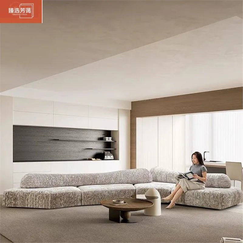 Fabric Sofa Combination Villa Large Apartment Sitting Italian Rock Irregular Special-shaped Large Flat Edta Double-sided