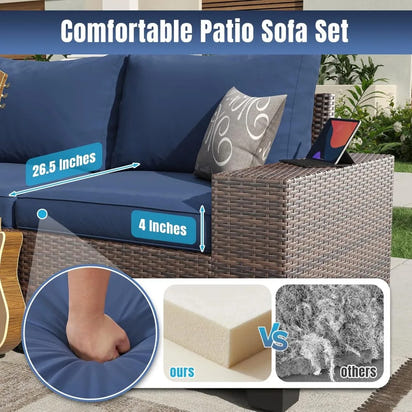 7-Piece Outdoor Patio Furniture Set with 44 Fire Pit Table and Wicker Rattan Sectional Conversation Area