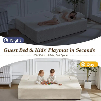 78.7 Sleeper Ottoman Sofa Bed for Small Space, FullLength Folding Memory Foam Couch in a Box with 2 Ottomans amp FlipUp Armrest