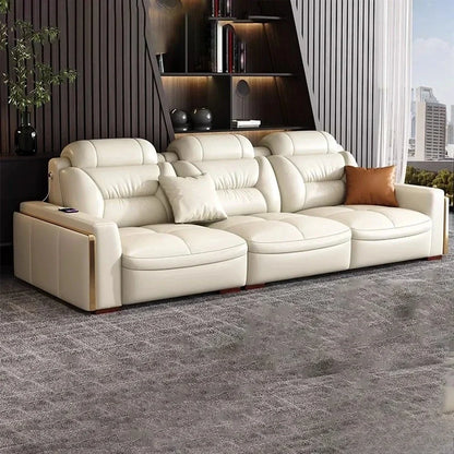 Premium Italian Genuine Leather Sectional Sofa Sets Couch Sofas with USB and Bluetooth Speaker - MANBAS Living Room Furniture