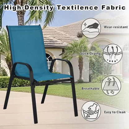 Stackable Patio Chairs Set of 4, Outdoor Dining Chairs, Outdoor Patio Dining Sets with Cooling Fabric, for Lawn, Porch, Pool, Ga