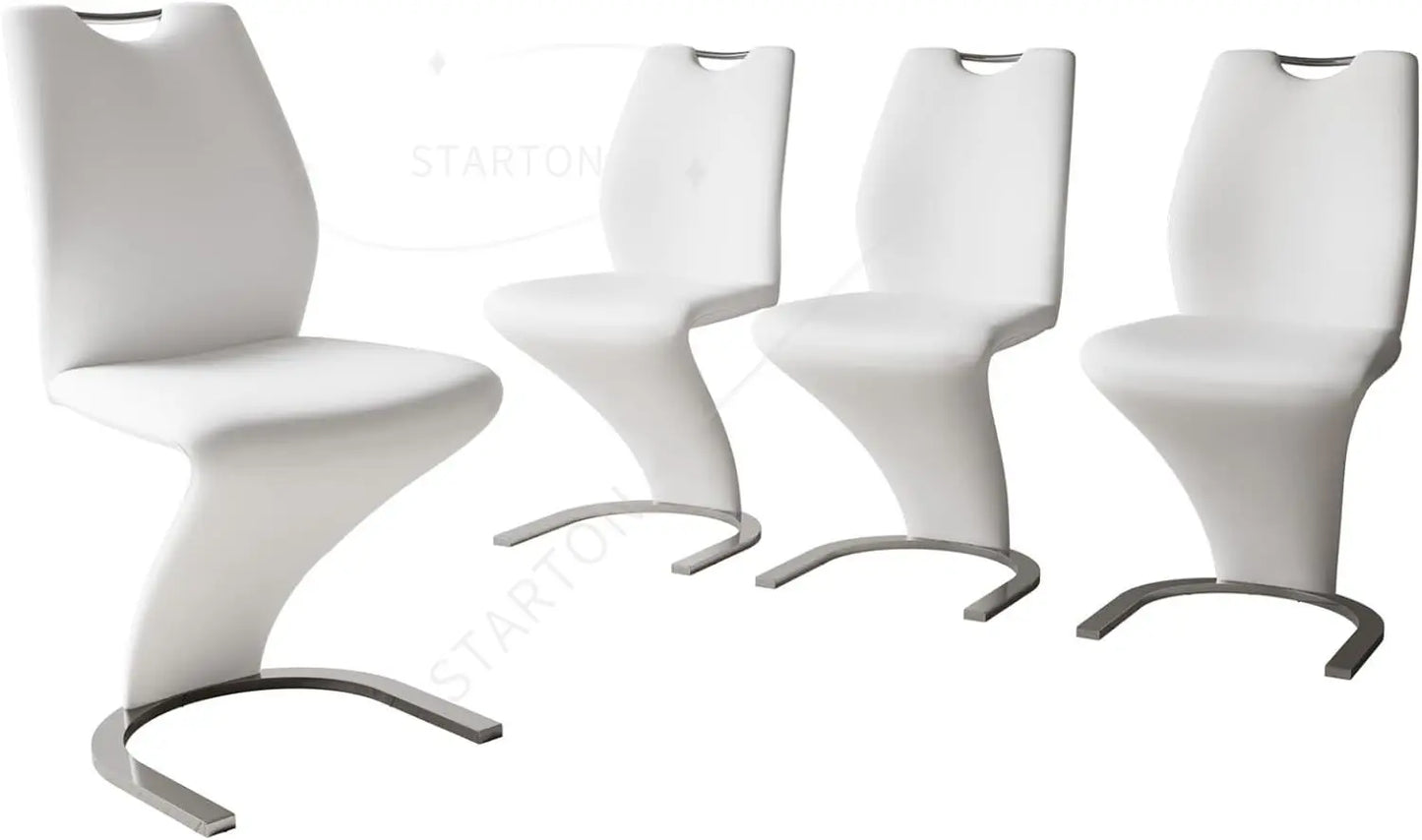 Modern Kitchen Dining Room Chairs Armless Upholstered Side Chairs Sturdy Metal Legs (4-White)