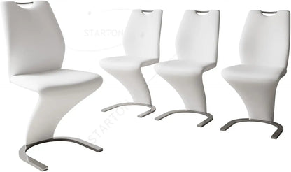 Modern Kitchen Dining Room Chairs Armless Upholstered Side Chairs Sturdy Metal Legs (4-White)