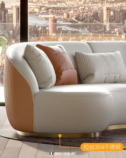 Two-color U-shaped villa leather sofa, modern light luxury semi-curved sofa