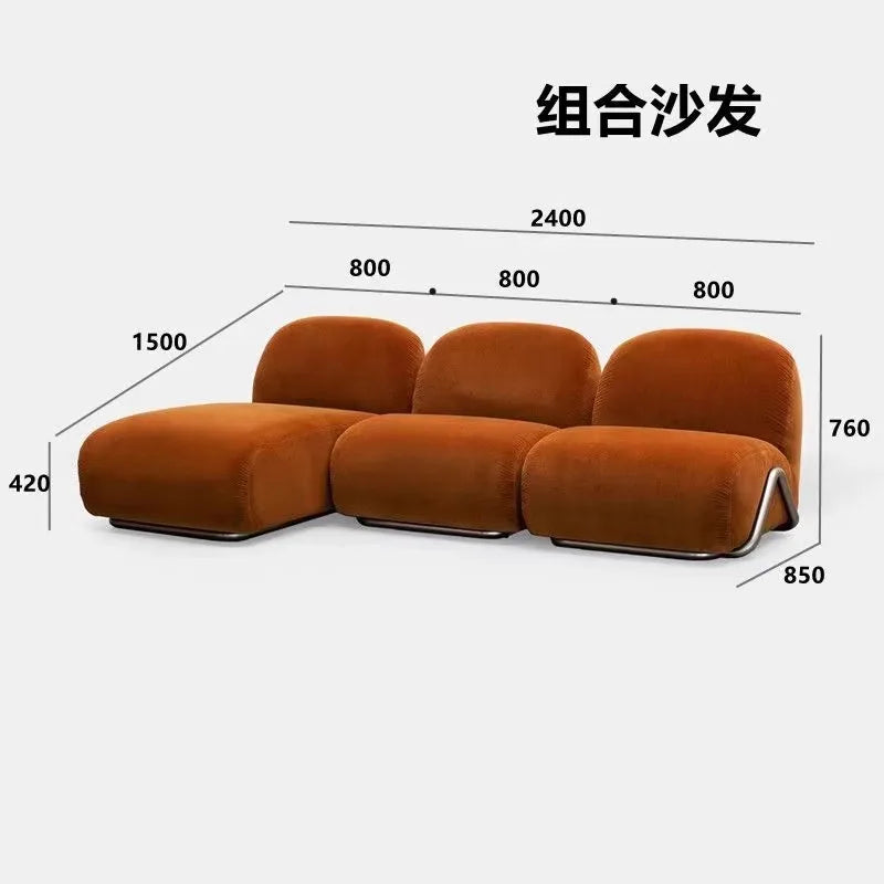 Single sofa antique living room stainless steel fabric curved sofa customization
