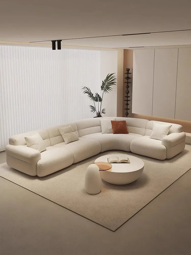 yA38 Minimalist new fan-shaped large flat-layer curved sofa custom left and right concubine lamb wool