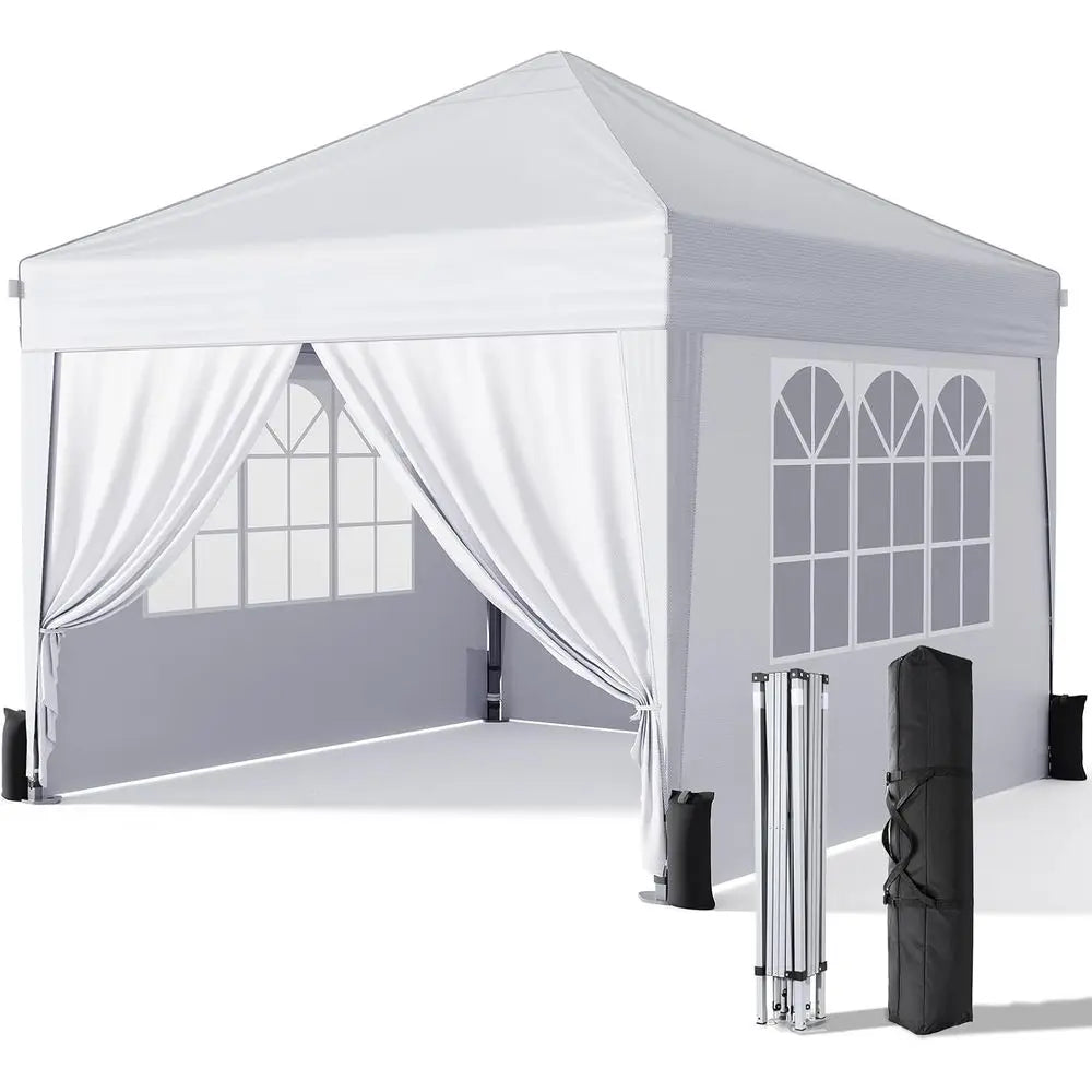 10x10 Up with Sidewalls, Outdoor Tent with Carry Bag or Commercial Events, Camping, Backyard Parties - White
