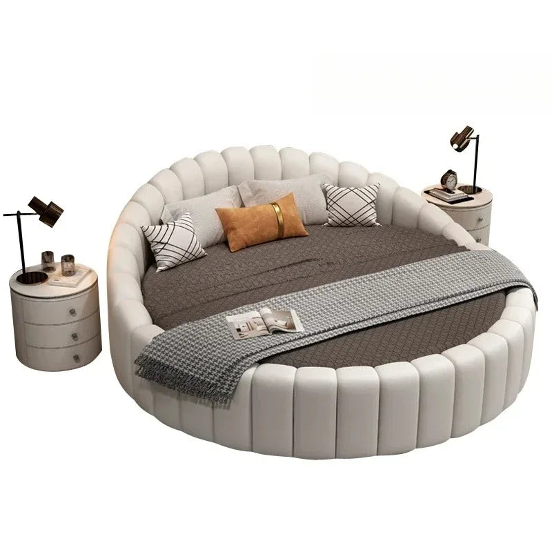 W round Bed Double Modern Simple round Leather Princess Large and Small Apartment Type Master Bedroom Marriage Bed Hotel