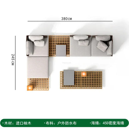 Solid Wood Rattan Sofa Home Leisure Patio Furniture B&B Villa Nordic Sofa Chair Combination Luxury Outdoor Garden Furniture Sets