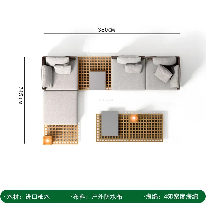 Solid Wood Rattan Sofa Home Leisure Patio Furniture B&B Villa Nordic Sofa Chair Combination Luxury Outdoor Garden Furniture Sets