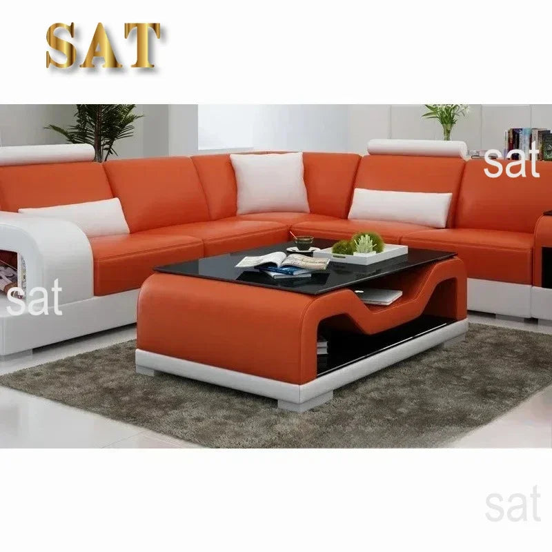 Modern LED Lighted Sofa Set with Recliner, Adjustable Headrest & Console | Luxury Leather Sectional Couch | Futuristic Furniture
