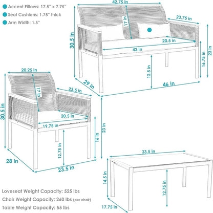 Coachford 4-Piece Patio Conversation Furniture Set - 1 Loveseat, 2 Chairs And 1 Coffee Table - Thick Blue Cushions