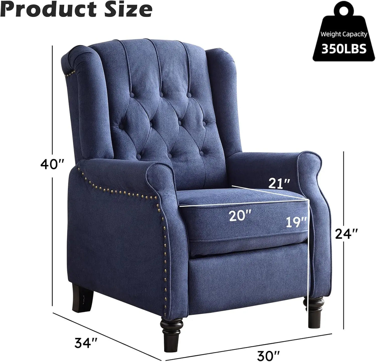 EBELLO Push Back Recliner Chair Fabric Lounge Armchair Pushback Recliner with Padded Seat for Living Room