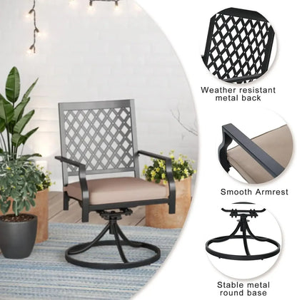 Outdoor Metal Swivel Chairs Set of 2 Patio Dining Chair with Cushion Furniture Set for Garden Backyard Bistro