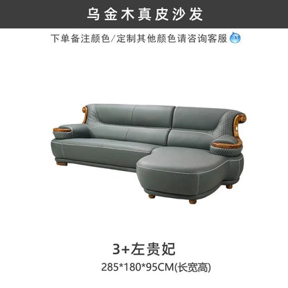 Modern simple ebony leather sofa new Chinese living room size apartment solid wood first layer cowhide new combination