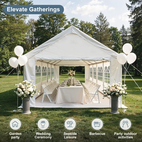 16'x32' Carport Car Canopy Party Tent with 3 Storage Bags & Removable Sidewalls, Outdoor Gazebo with 4 Ground Tubes
