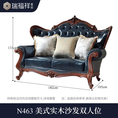 American all-solid wood leather sofa combination living room furniture large apartment European style