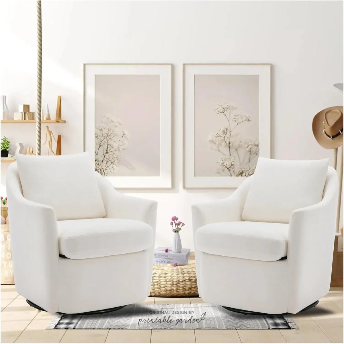 Swivel Accent Chair, Living Room Chair Upholstered 360° Swivel Chair Modern Reading Armchair for Bedroom/Office/Nursery,