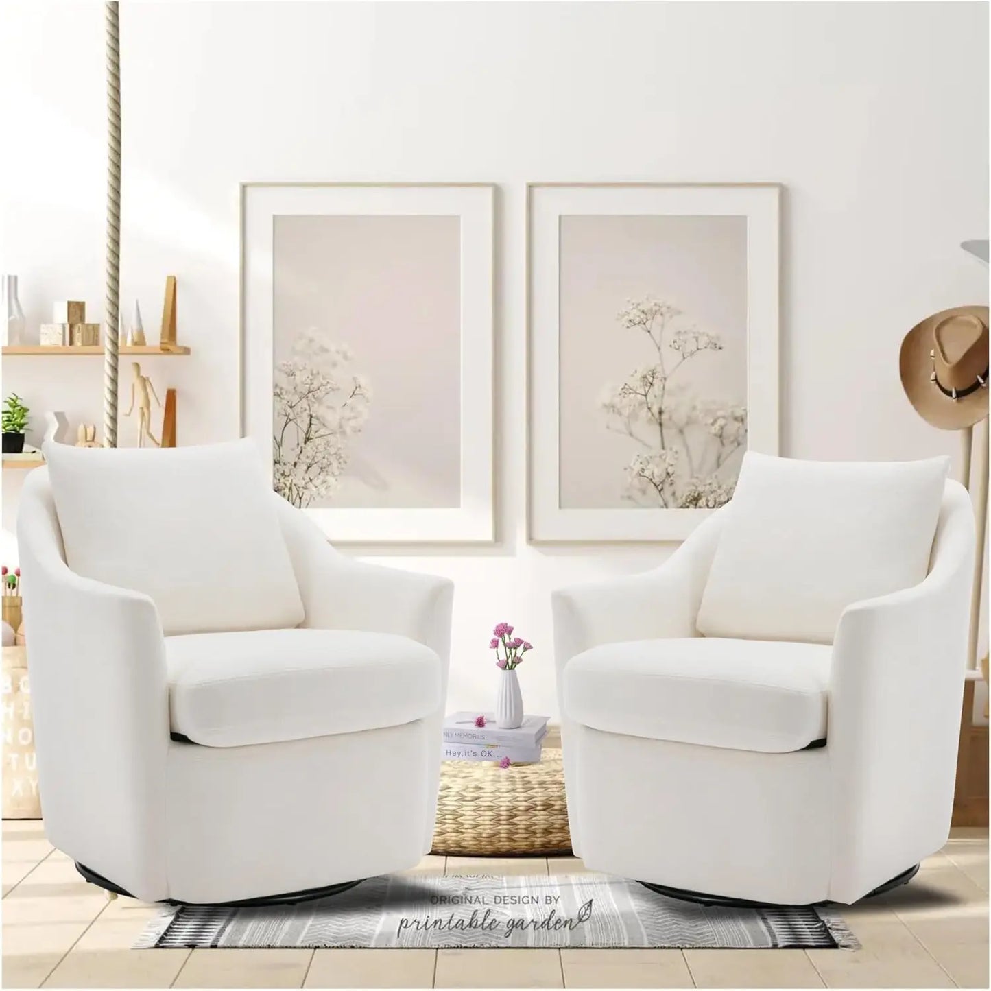 Swivel Accent Chair, Living Room Chair Upholstered 360° Swivel Chair Modern Reading Armchair for Bedroom/Office/Nursery,