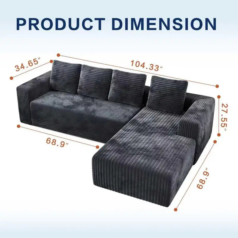 Modern L-Shaped Cloud Sectional Sofa with Right Chaise, Deep Seat Upholstered Couch for Living Room or Bedroom, No Assembly