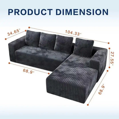 Modern L-Shaped Cloud Sectional Sofa with Right Chaise, Deep Seat Upholstered Couch for Living Room or Bedroom, No Assembly