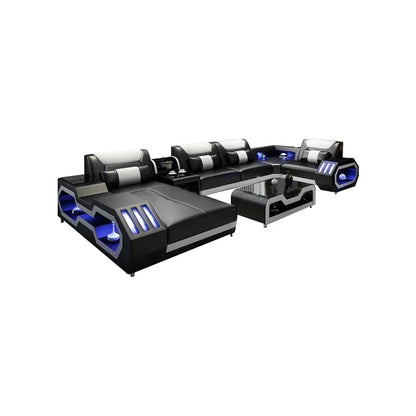 For 2022 High Quality Modern Luxury smart Leather Sectional Sofa Chairs Set Couch Living Room furniture Sofas With Led