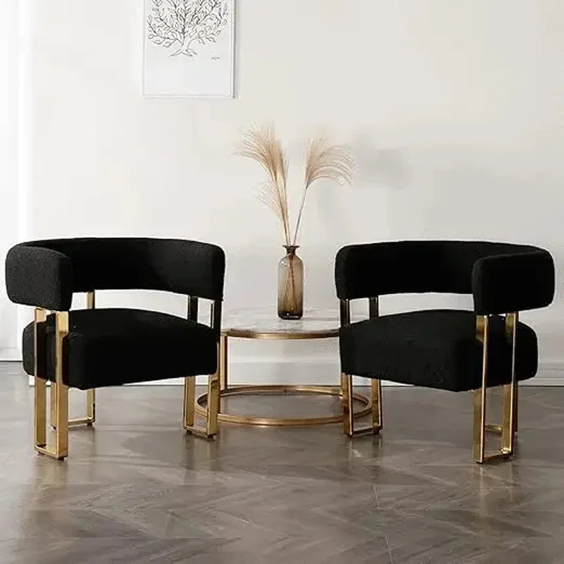 Set of 2 Ivory Velve Accent Chairs with Golden Metal Legs for Bedroom Living Room Office Reception Lounge