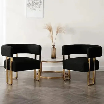 Set of 2 Ivory Velve Accent Chairs with Golden Metal Legs for Bedroom Living Room Office Reception Lounge