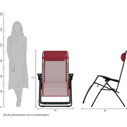 Basics Outdoor Patio Zero Gravity Lounge Chair with Pillow, Folding Reclining and Textilene Adjustable, Folding Lounge 26" Black