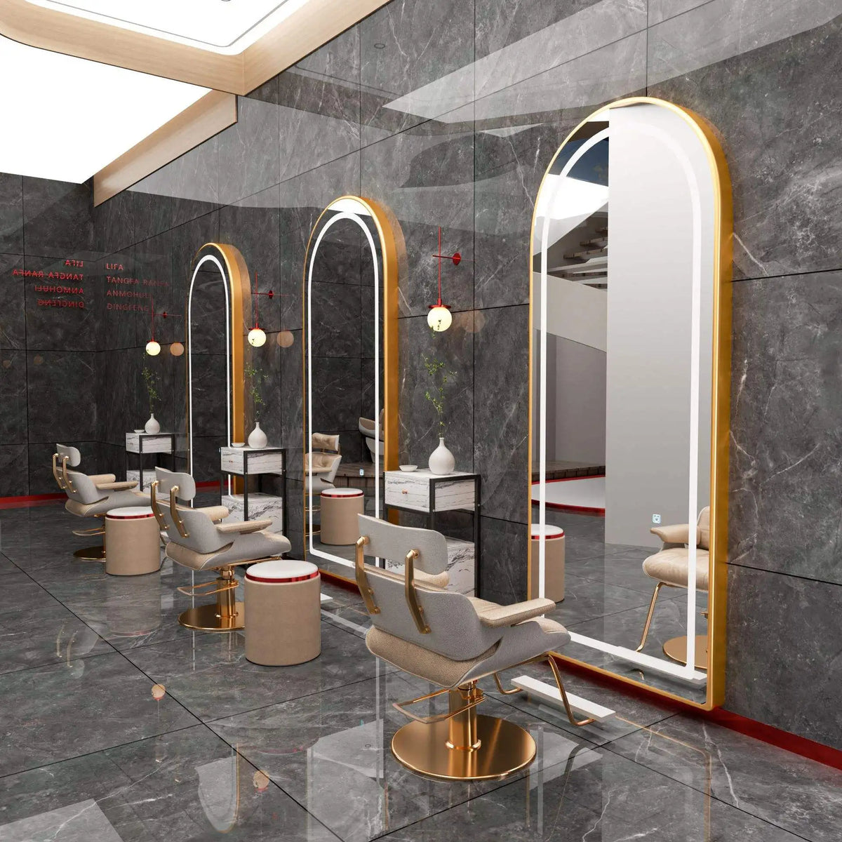 Golden Frame Beauty Salon Lighted Mirror LED Mirror Dresser Decorative Wall Mounted Illuminated Salon Wall Mirror