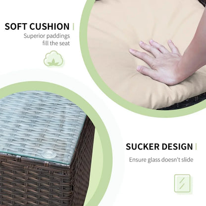 3 Pieces Patio Furniture Sets Outdoor PE Rattan Wicker Chairs with Soft Cushion and Glass Coffee Table for Garden Backyard