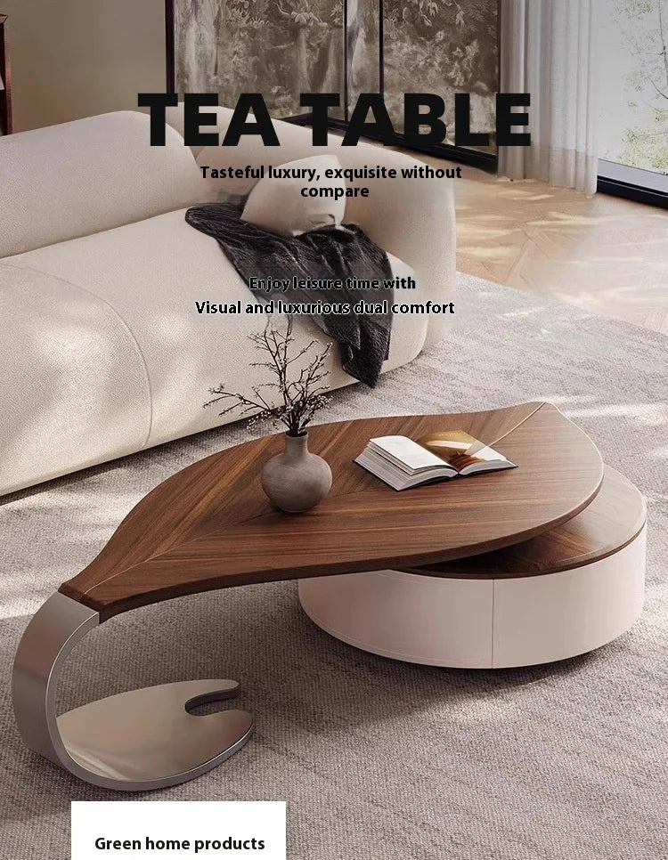 Designer retro solid walnut coffee table with stylish metal high-end living room furniture