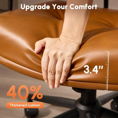 Mid Century Modern Office Chair,Mid Back Ergonomic Faux Leather Desk Chair with Lumbar Support,Rolling Swivel Task Computer Chai