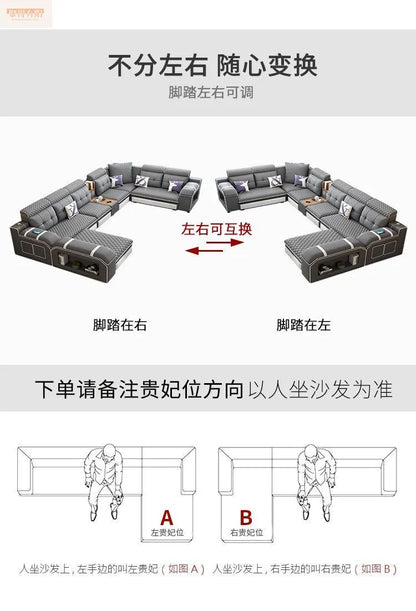 Modern leave-in multi-functional sofa, simple size, detachable and washable fabric sofa combination U-shaped sofa living room