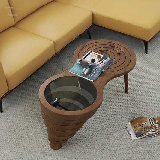 Tables basses nordiques simples en bois massif, meubles de salon modernes, Table basse ronde de styliste, Table d'appoint de bureau de forme spéciale