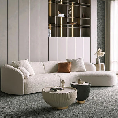 Nordic Minimalist Home Furniture White 3 Seater Velvet Corner Couch Curved Sectional Boucle Teddy Sofa for Living Room