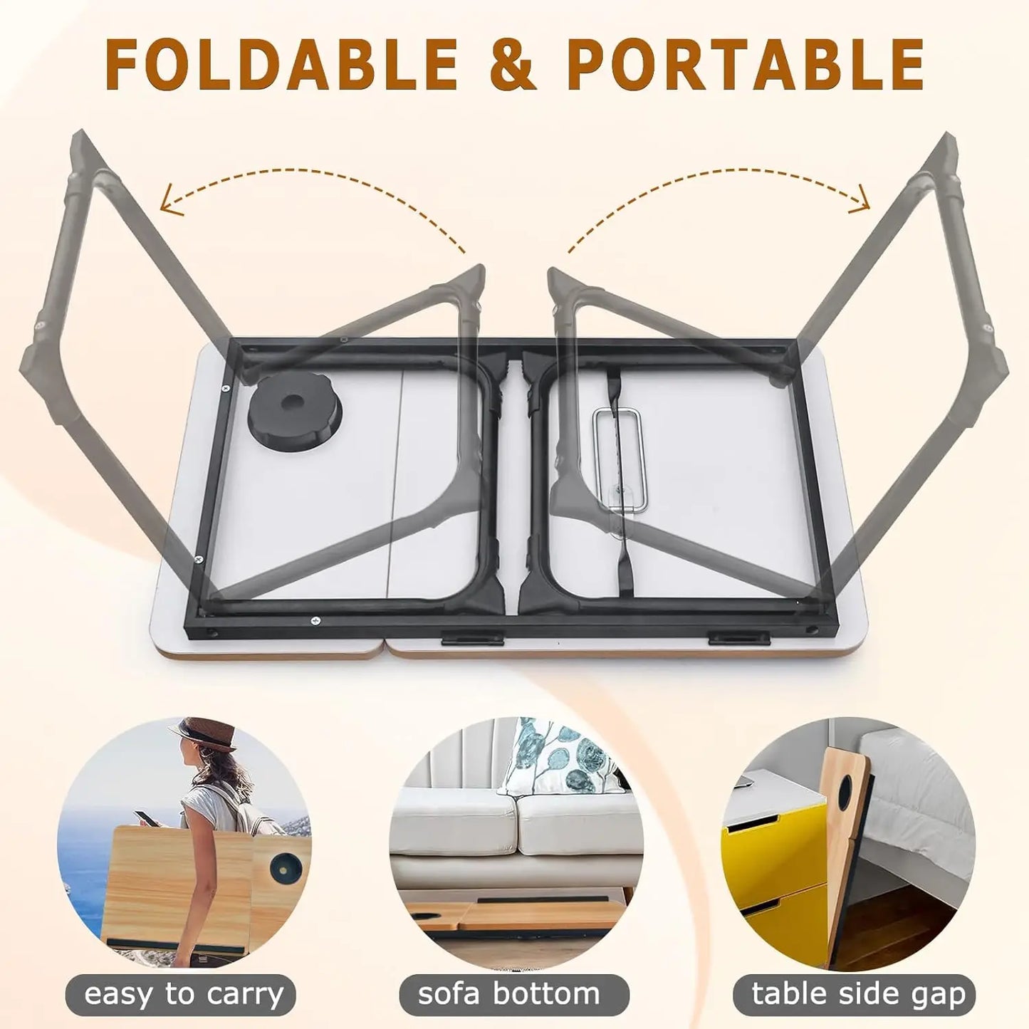 Adjustable Laptop Desk for Bed, Foldable Portable Stand with Cup Holder, Ideal for Writing and Work in Bed