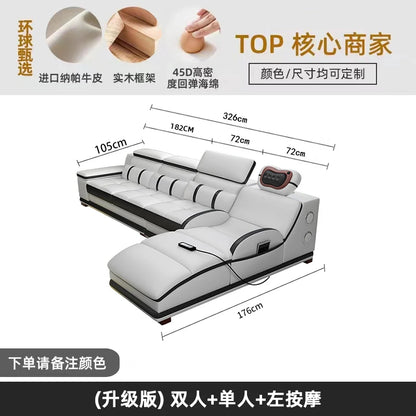 small apartment living room multi-functional massage light luxury Italian first layer cowhide 2024 new