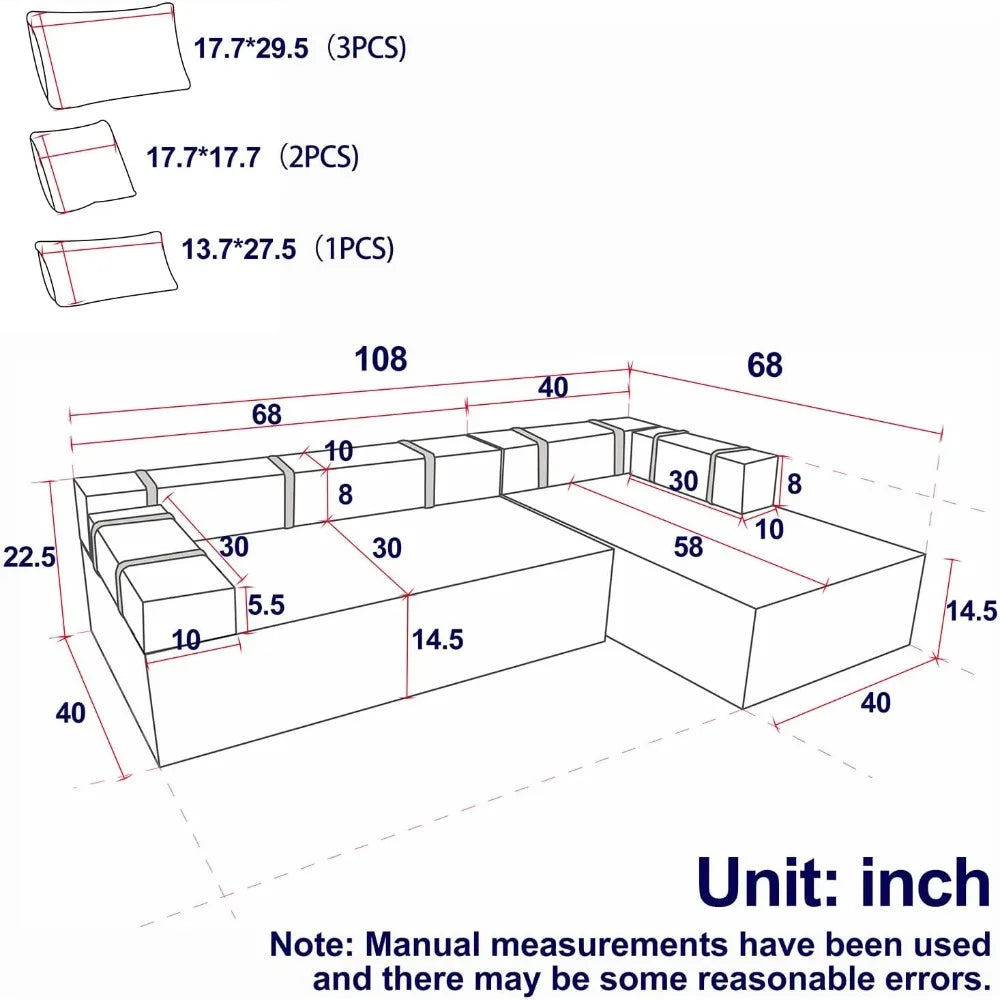 108" Modular Sectional Sofa Couches for Living Room,Modern Chenille L-Shaped Sofa with Chaise,Deep Seat Comfy Cloud Couch