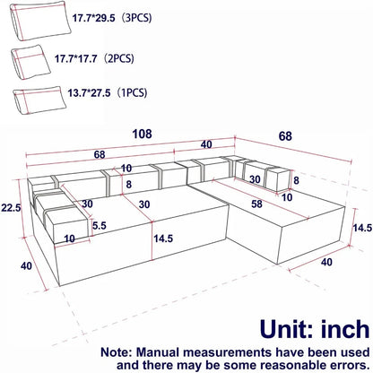 108" Modular Sectional Sofa Couches for Living Room,Modern Chenille L-Shaped Sofa with Chaise,Deep Seat Comfy Cloud Couch