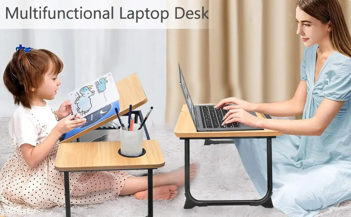 Adjustable Laptop Desk for Bed, Foldable Portable Stand with Cup Holder, Ideal for Writing and Work in Bed