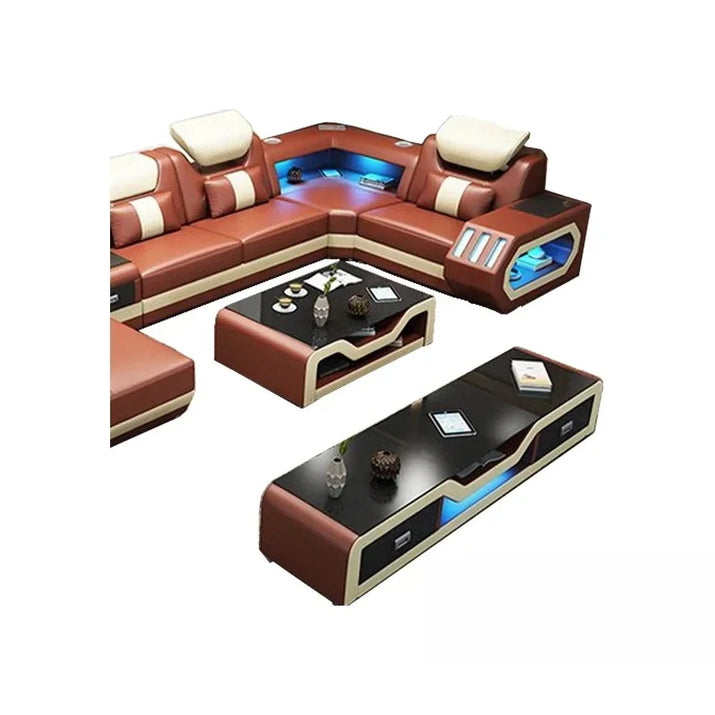 Modern LED Lighted Sofa Set with Recliner, Adjustable Headrest & Conso ...