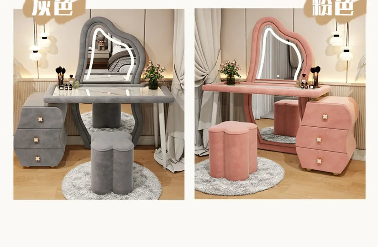 User-friendly Nordic Led Mirror Dressing Table Brown Drawer Bedroom Light Dressing Table Beautiful Storage Furniture Comfy