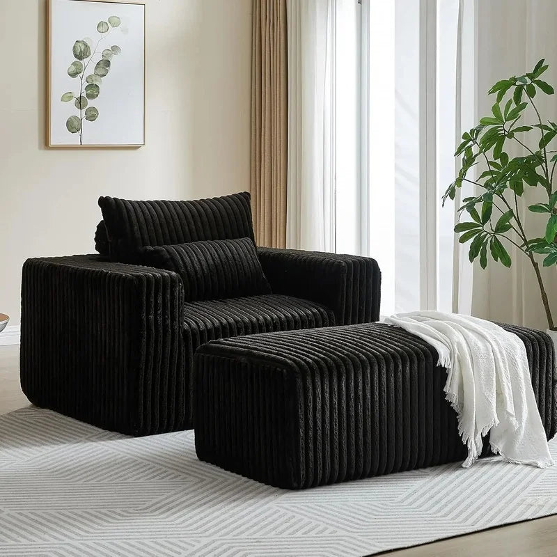Corduroy Upholstered Square Bean Bag Chair with Footrest, Comfy Lazy Sofa Couch with Pillows, Ideal for Relaxation and Comfort