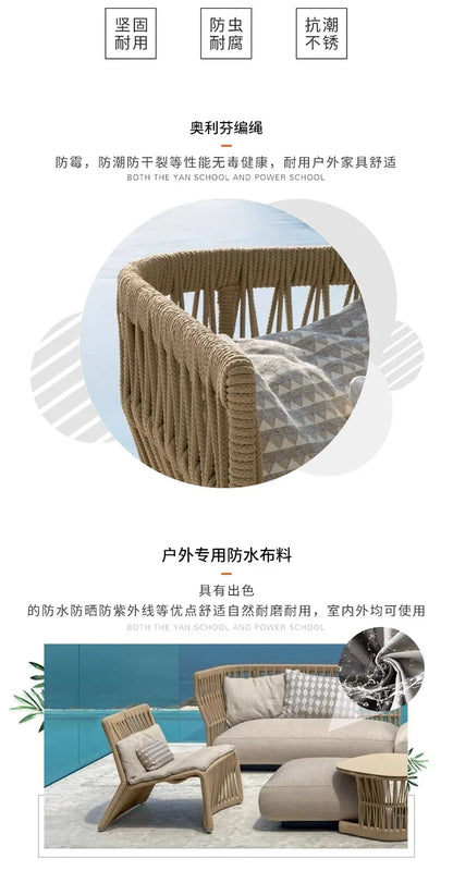 Outdoor rattan sofa combination outdoor open-air waterproof sunscreen rattan tables and chairs villa home leisure garden