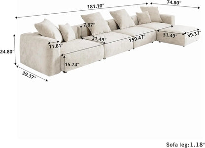 DIGGERA 181" Oversized Compressed Sofa Boneless Couch Modular Sofas for Living Room Huge 4-Seats Sectional Couches with Chaise