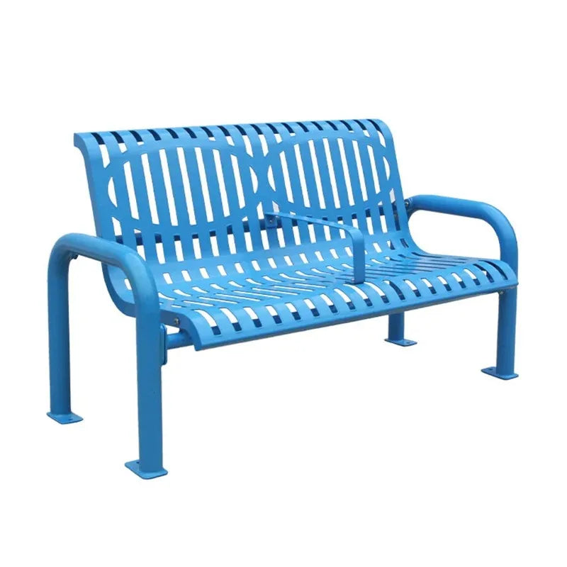 Outdoor Furniture Powder Coated Slatted Steel Bench Seat Outside Park Metal Seating Bench Garden Rustic Sitting Chair Bench